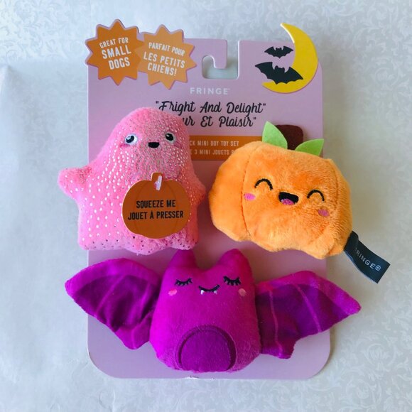 Fringe Pumpkin Squeaky  Halloween 3 Pack mini dog toy Fright & Delight - Picture 1 of 3